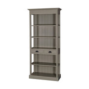 Klasszikus stílusú könyvesszekrény öt polccal és két fiókkal. Színe: középszürke