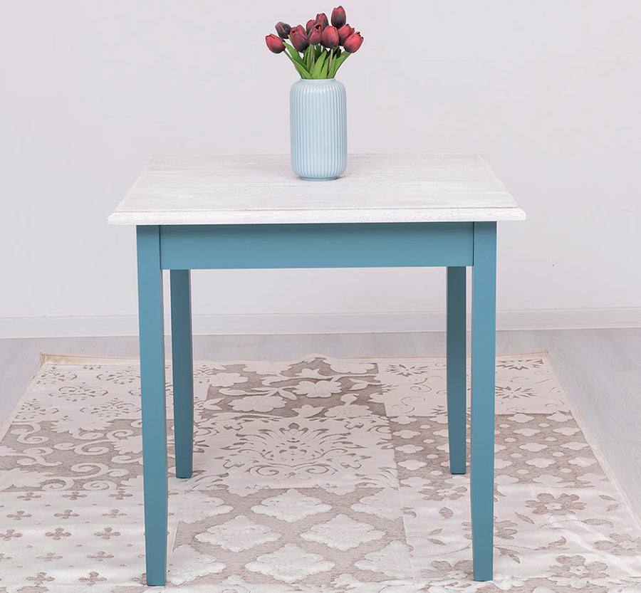 MAISON fenyőfa étkezőasztal tölgyfalappal 80 cm