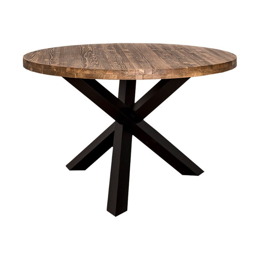 Kortárs stílusú, formatervezett, fenyőfa étkezőasztal egyedi formájú lábakkal. Asztallap színe natúr, lábak színe fekete.