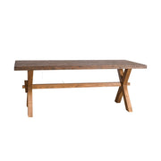 Rusztikus, X-lábú fenyőfa étkezőasztal. Színe: viaszolt natúr.