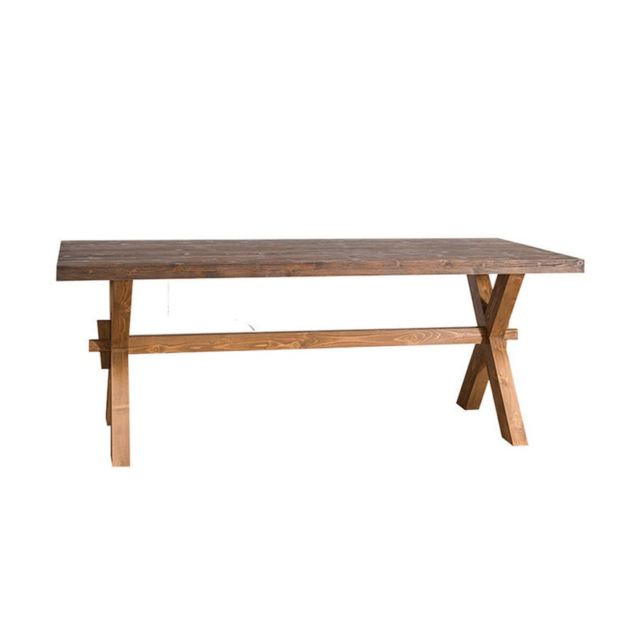 Rusztikus, X-lábú fenyőfa étkezőasztal. Színe: viaszolt natúr.