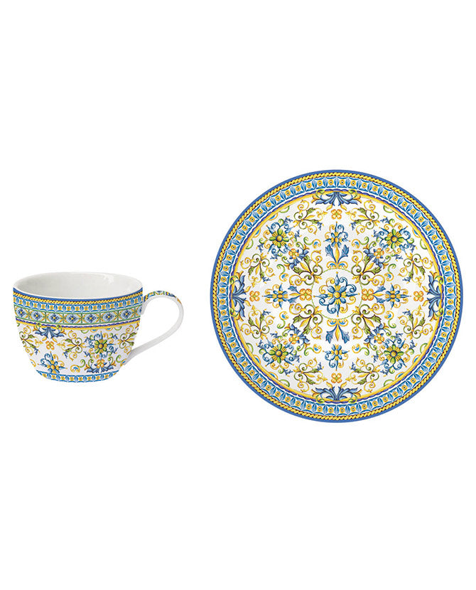 Mediterrán stílusú porcelán espresso csésze csészealjjal a Capri kollekcióból