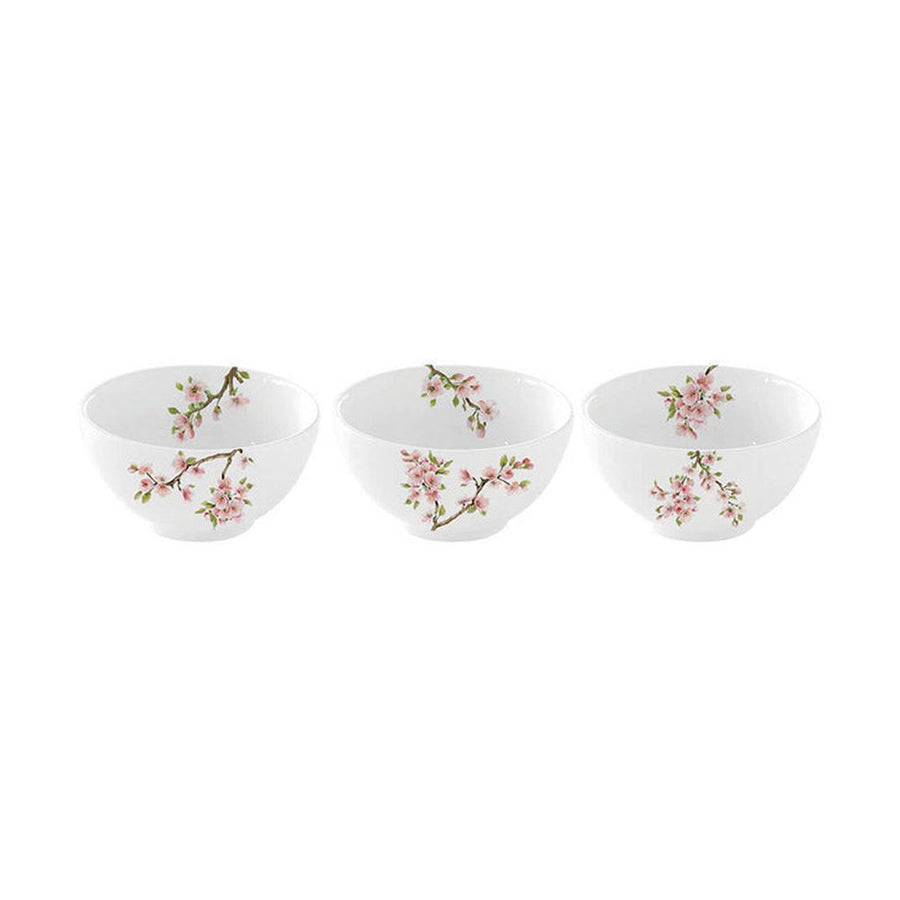 Virágzó cseresznyefa ággal díszített, minőségi porcelánból készült, 3 darabos tálkaszett díszdobozba csomagolva a "Sakura" kollekcióból