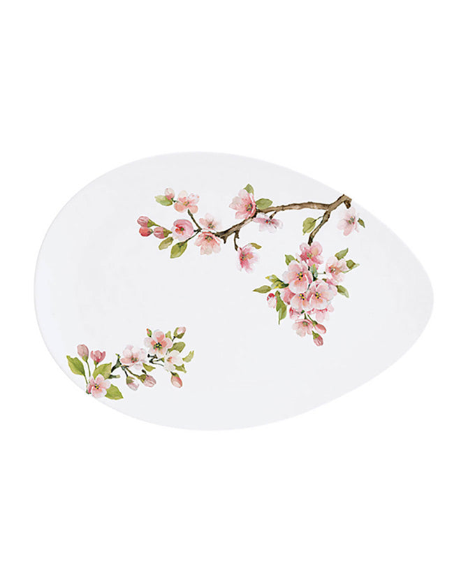 Virágzó cseresznyefa ágakkal díszített, minőségi porcelánból készült kínáló tál díszdobozba csomagolva a "Sakura" kollekcióból