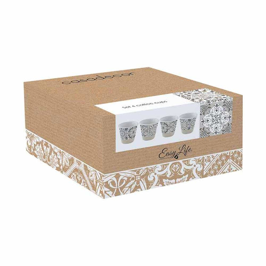 Mozaikmintás porcelán espresso szett natúr színű díszdoboza