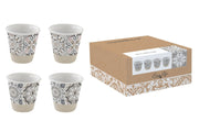 Mediterrán stílusú, mozaikmintás, négyszemélyes porcelán espresso pohár szett díszdobozba csomagolva.