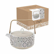 Mozaikmintás porcelán teáskanna natúr színű díszdobozzal