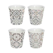 Mediterrán stílusú, négyszemélyes mozaikmintás porcelán espresso pohár szett.