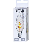 A gyertyák pislákolását idéző LED dekorációs izzó, csavart áttetsző üveggel.