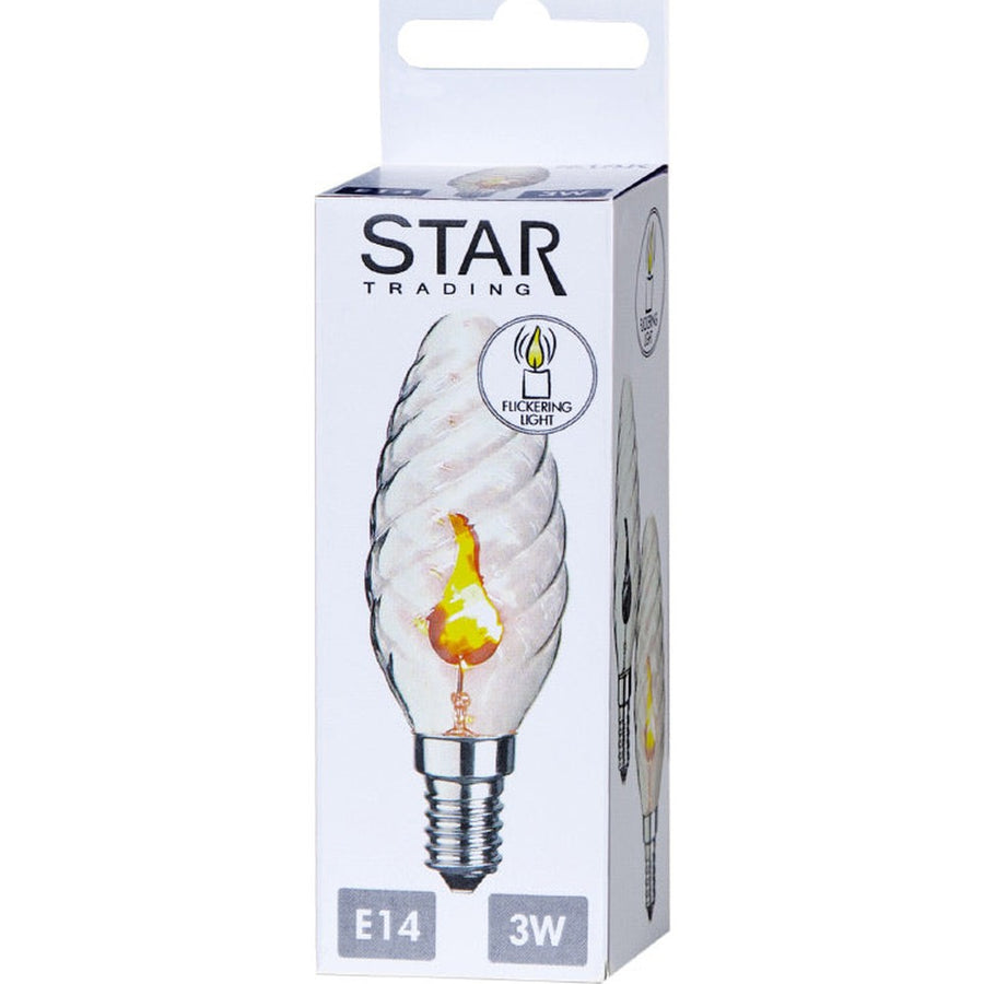 A gyertyák pislákolását idéző LED dekorációs izzó, csavart áttetsző üveggel.