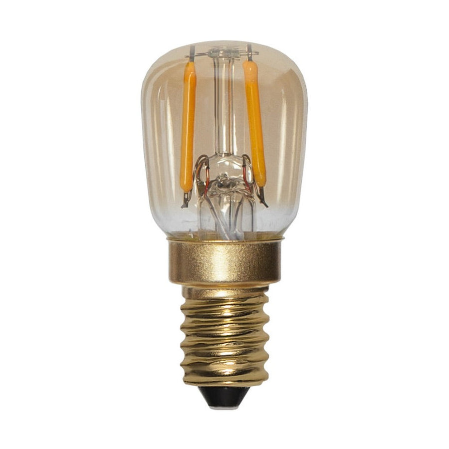 Meleg fehér fényű LED dekorációs izzó, borostyánszínű üveggel.