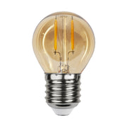 Meleg fehér fényű, kisfeszültségű LED dekorációs izzó borostyán üveggel.