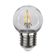 Kültéri dekorációs LED izzó átlátszó, polikarbonát burkolattal.