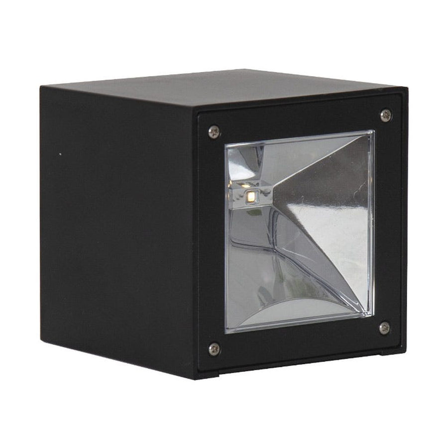 Kültéri, fekete színű, napelemes fali lámpás. 