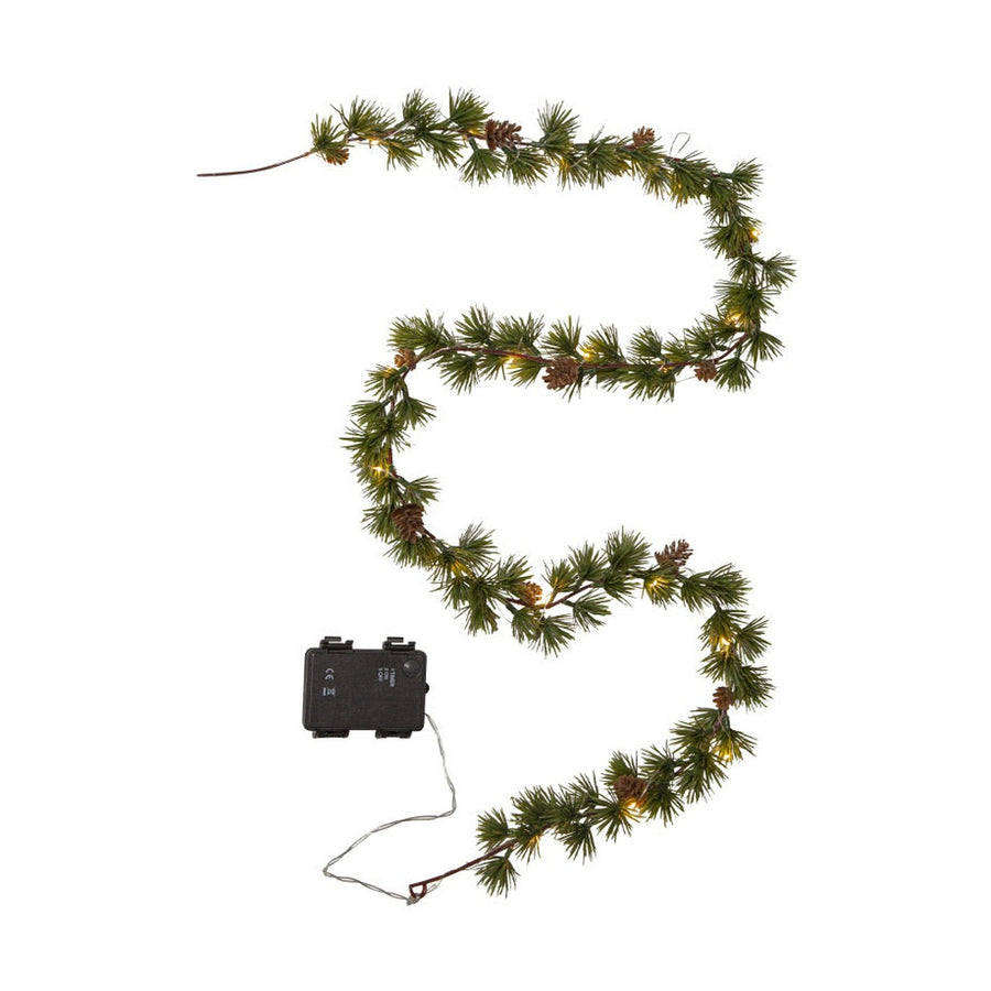 Karácsonyi vörösfenyő műnövény girland beépített LED izzókkal.