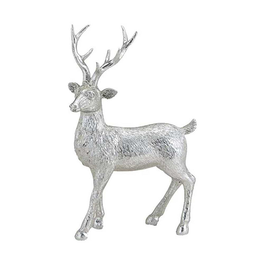 Glamour stílusú, 21 cm magas, ezüst színű karácsonyi szarvas figura