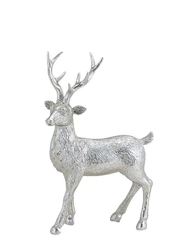 Glamour stílusú, 21 cm magas, ezüst színű karácsonyi szarvas figura