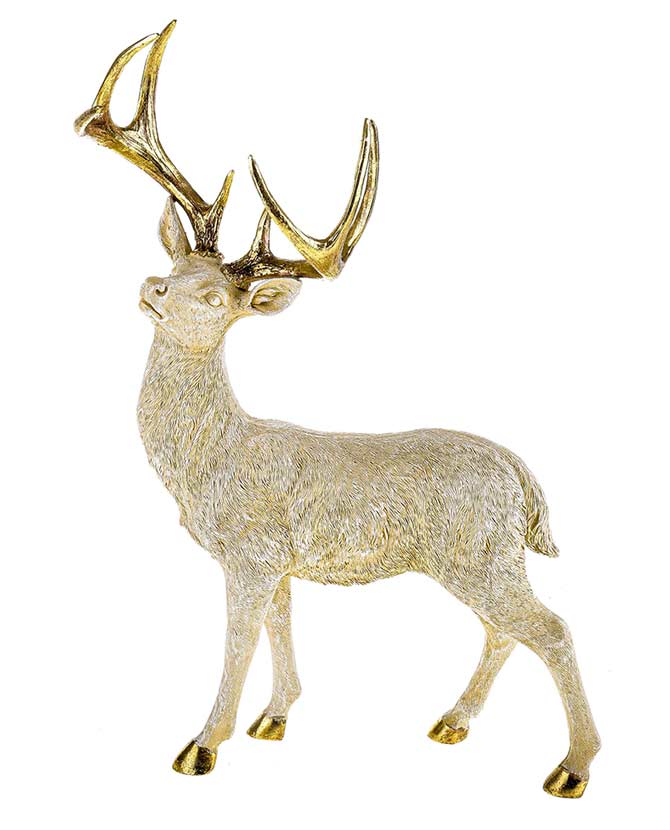 Prémium kategóriás, nagyméretű, 57 cm magas, arany színű karácsonyi szarvas figura