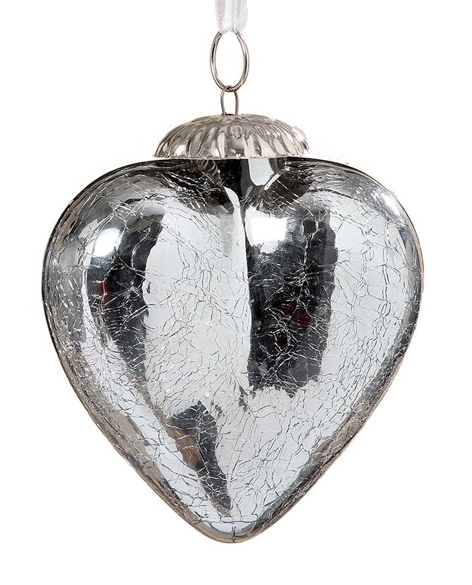Szívalakú üvegdísz 14 cm "Silver Heart"