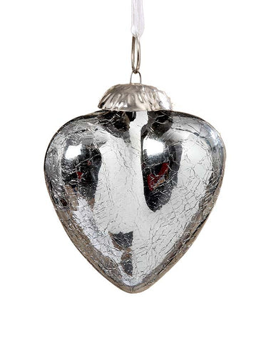 Szívalakú üvegdísz 7,5 cm "Silver Heart"