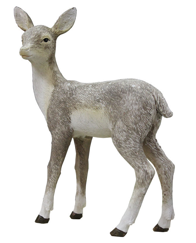 Pöttyös hátú, deres felületű, szürke színű karácsonyi őzike figura