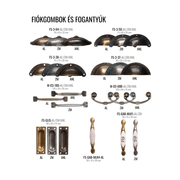 Választható szerelvények, fiókgombok és fogantyúk.