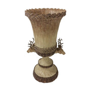 Vintage stílusú, fa hatású, 35 cm magas, natúr fa színű, szarvasfejes karácsonyi váza
