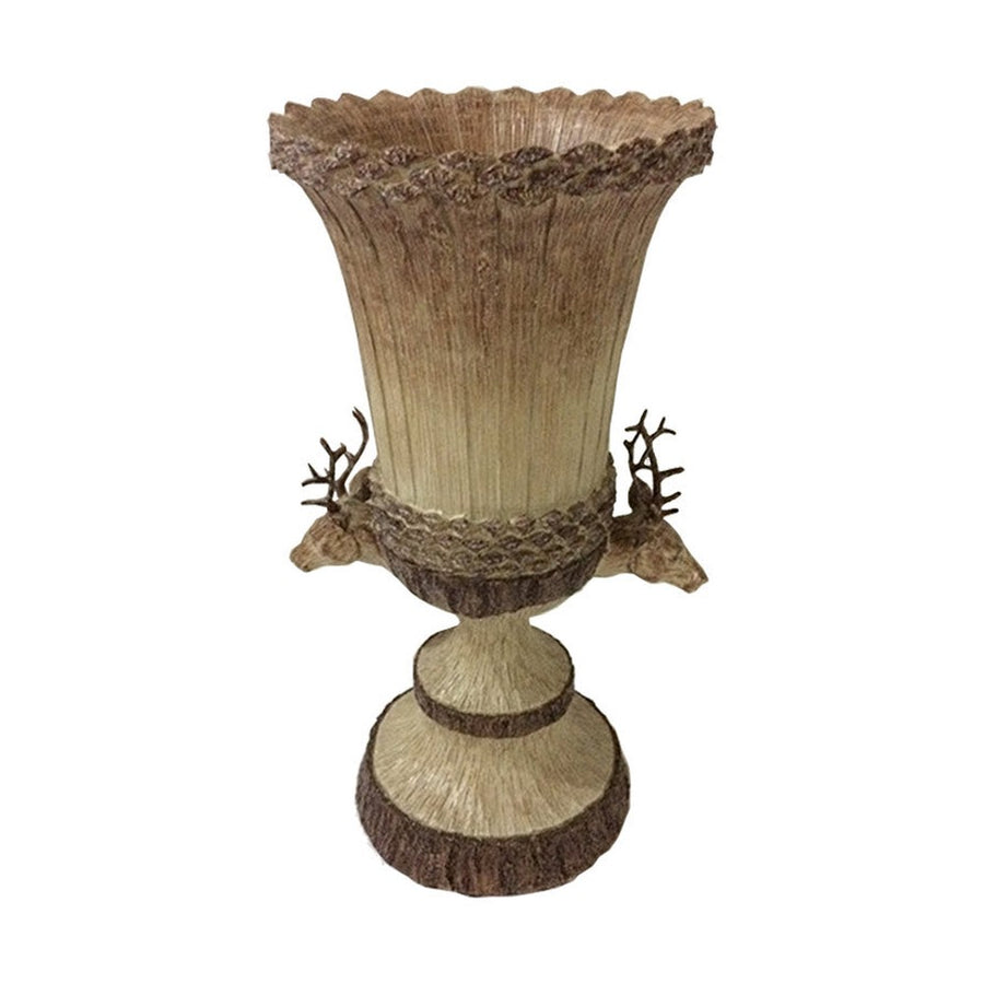Vintage stílusú, fa hatású, 35 cm magas, natúr fa színű, szarvasfejes karácsonyi váza