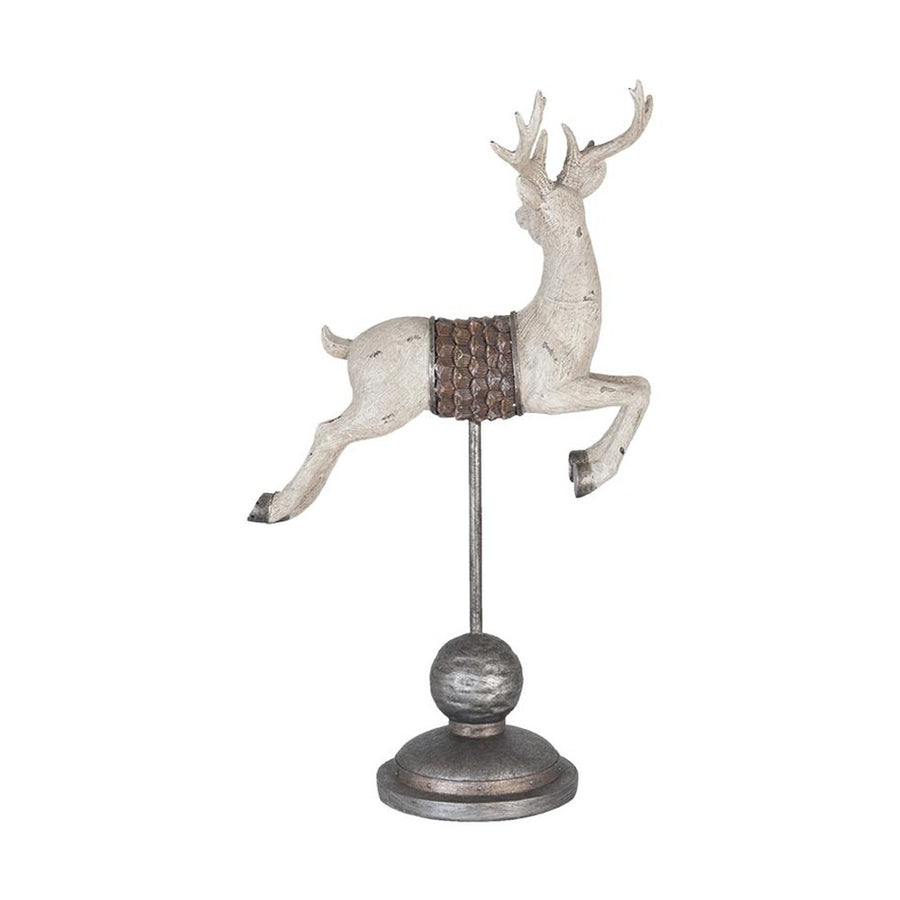 Vintage stílusú, antikolt felületű, 46 cm magas, karácsonyi vágtázó szarvas hátulnézeti képe
