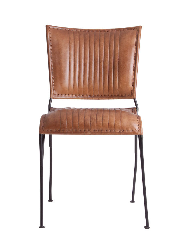 Loft stílusú, valódi bőrből készült, fémvázas szék.