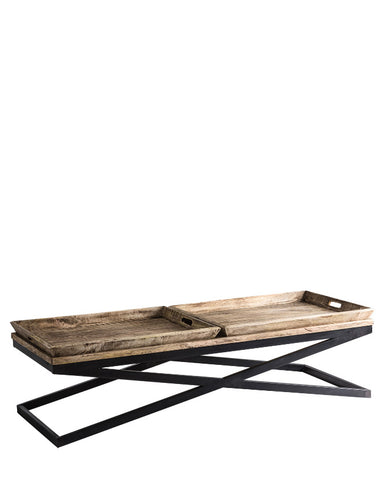 Mangófából és acélból készült, skandináv stílusú konzolasztal.
