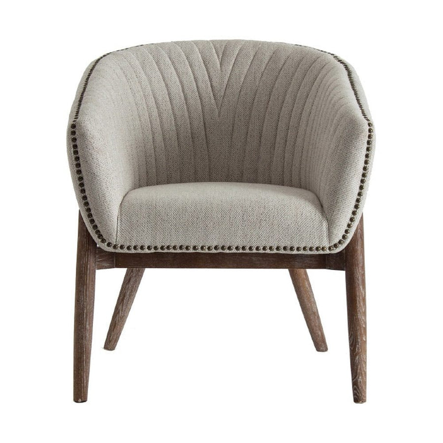 A modern stílus és a retro korszak inspirálta, jegenyefenyőből készült, szürke színű poliészter textillel kárpitozott karosszék.