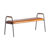 Loft stílusú, fémből és valódi bőrből készült, 135 cm hosszú pad.