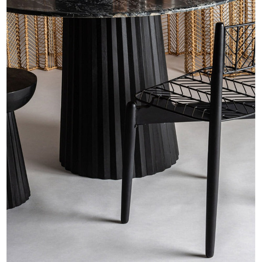 Kortárs stílusú, mangófából készült, egyedi formatervezésű étkezőasztal márványlappal. Színe: fekete.