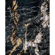 Kortárs stílusú, mangófából készült, egyedi formatervezésű étkezőasztal márványlappal. Színe: fekete.