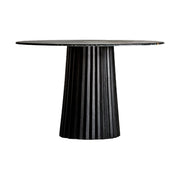 Kortárs stílusú, mangófából készült, egyedi formatervezésű étkezőasztal márványlappal. Színe: fekete.