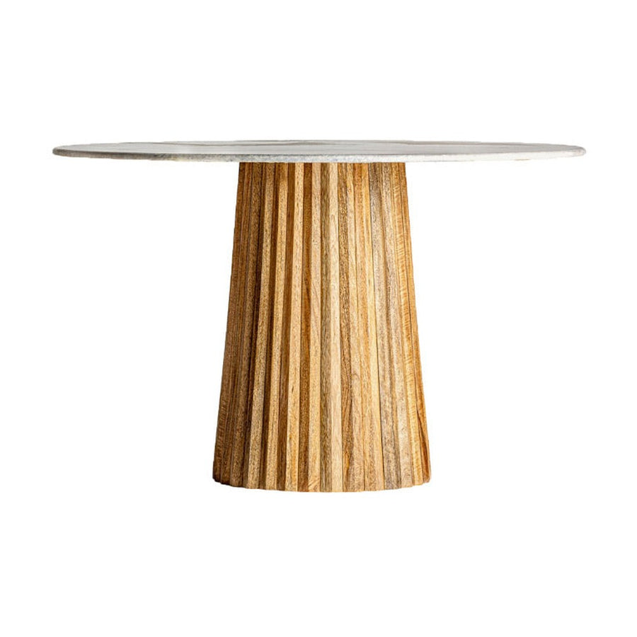 Kortárs stílusú, mangófából készült, egyedi formatervezésű étkezőasztal márványlappal. Színe: natúr és szürke.