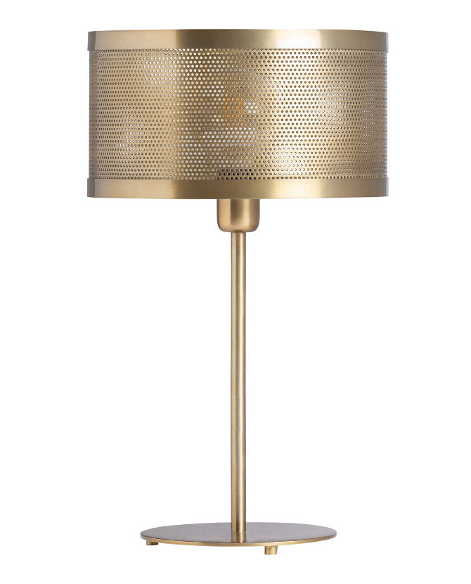 Art deco stílusú, 53 cm magas, fémból készült, antikolt arany színű dizájn asztali lámpa, fém lámpaernyővel.
