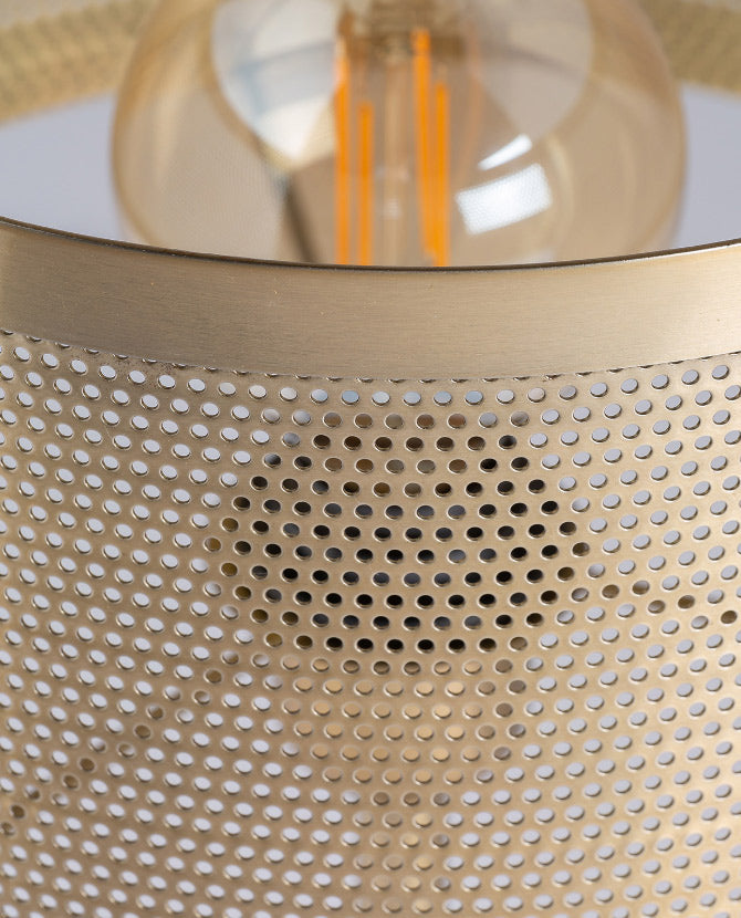 Art deco stílusú, 53 cm magas, fémból készült, antikolt arany színű dizájn asztali lámpa, fém lámpaernyővel.