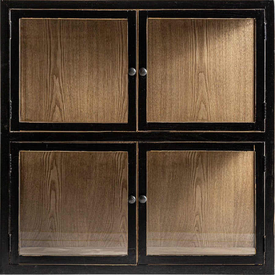 Loft stílusú, újrahasznosított fenyőfából készült kombinálható, moduláris vitrines szekrény szekrénymodul kiegészítő terméke. Fekete és natúr színű.