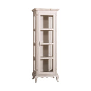Shabby chic stílusú, antikolt fehér színű vitrin szekrény három polccal.