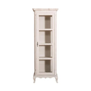 Shabby chic stílusú, antikolt fehér színű vitrin szekrény három polccal.