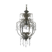 Vintage stílusú vidéki rusztikus hangulatú antikolt, patinás felületű fém kézműves függeszték lámpa csillár