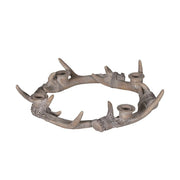 Vidéki stílusú, krém színű antikolt agancskoszorús 4 ágú gyertyatartó