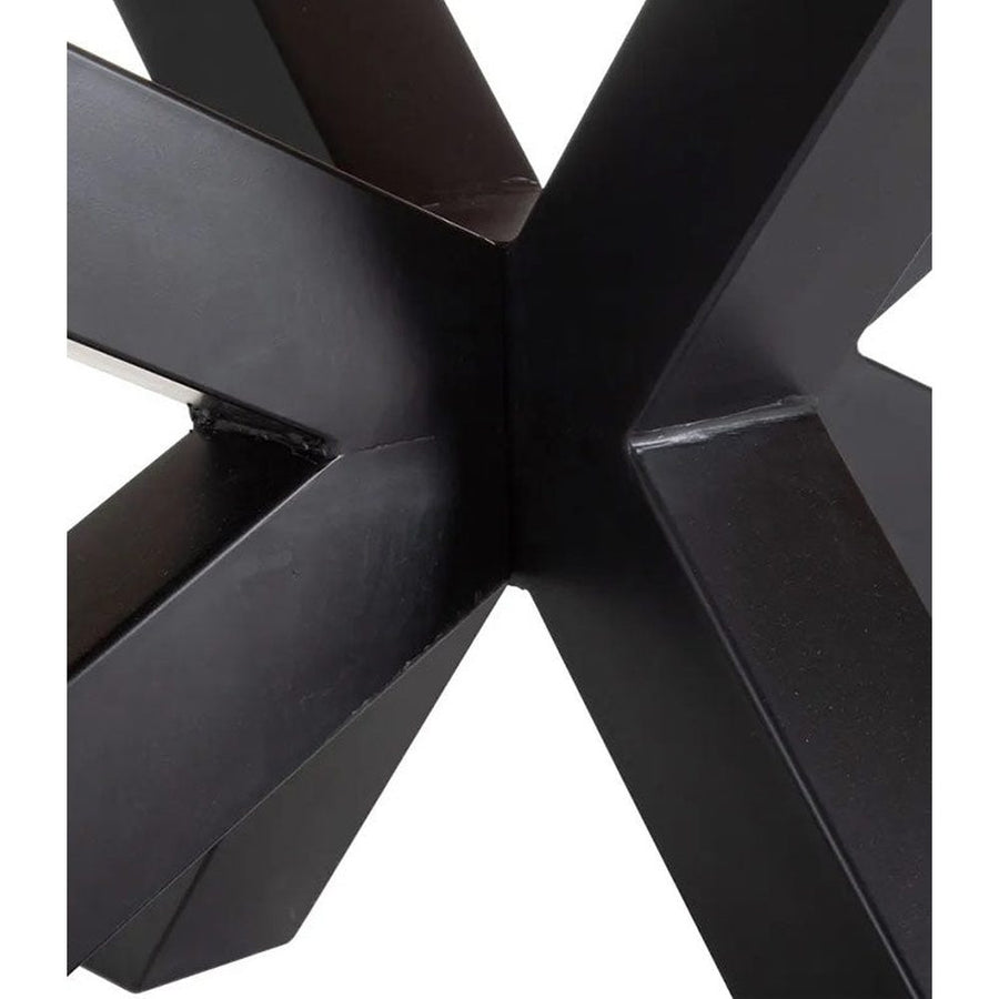 Óriás méretű, 300 cm hosszú, 5 cm vastag akácfa lappal és egyedi formájú, masszív acél láb alappal készült formatervezett, kortárs dizájn multifunkcionális asztal