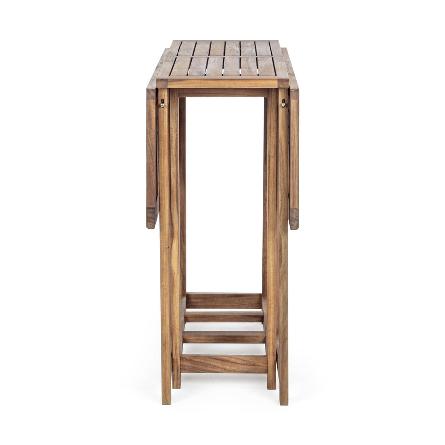 Akácfából készült, változtatható szélességű kerti asztal négy darab székkel.