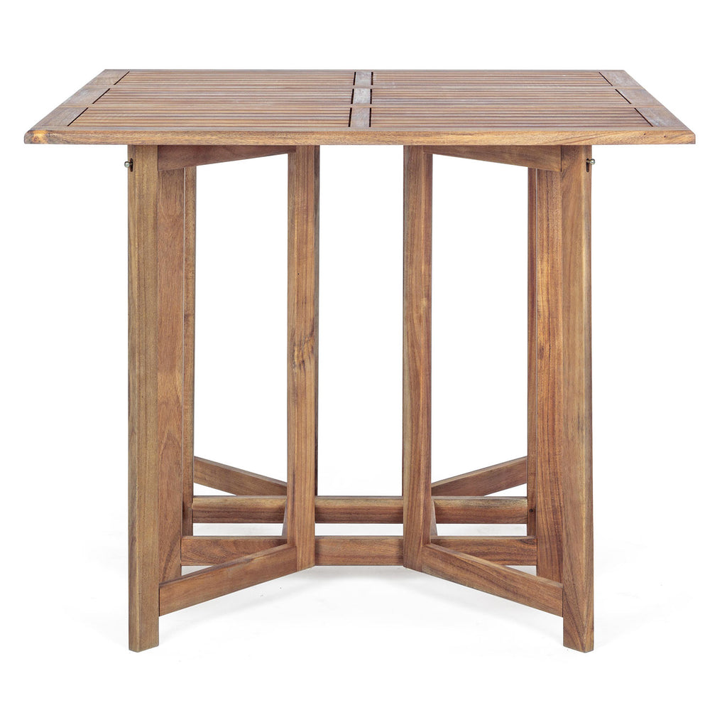 Akácfából készült, változtatható szélességű kerti asztal négy darab székkel.