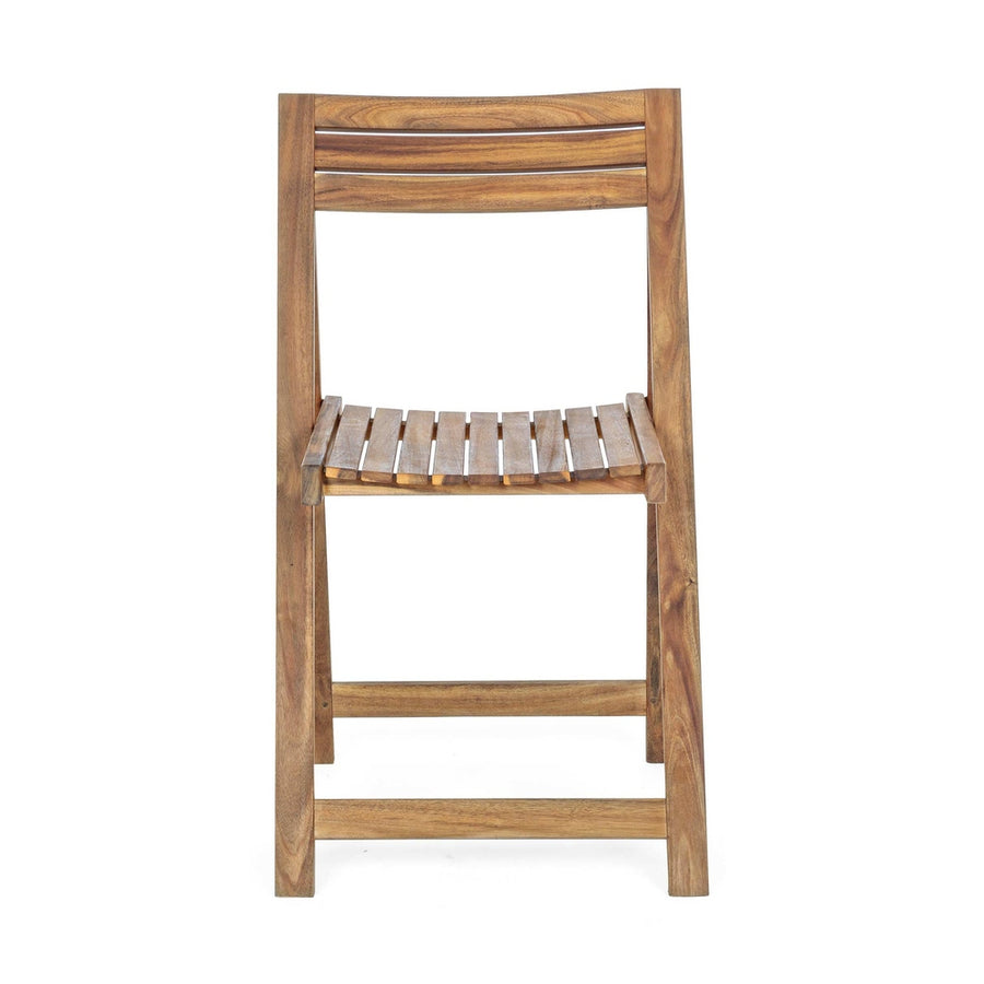 Akácfából készült, változtatható szélességű kerti asztal négy darab székkel.