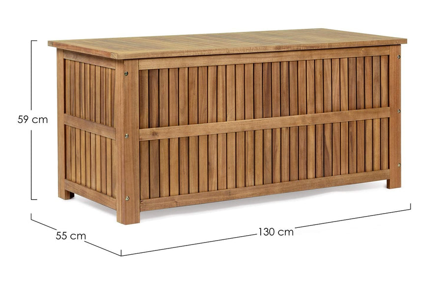 Akácfából készült, olajozott felületkezelésű kerti tároló láda.