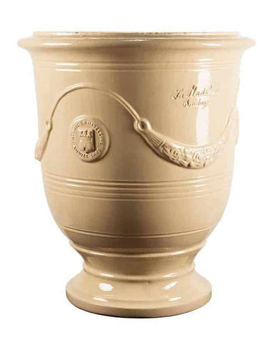Prémium minőségű, elefántcsont színű kézműves Anduze kerámia kaspó a "Vase d'Anduze" kollekcióból